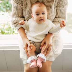 Skarpetki Brudny Róż dla Dziewczynki z Koronką Vintage Love Mama's Feet