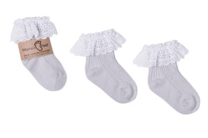 Outlet Szare Skarpetki dla Dziewczynki z Koronką Vintage Love Mama's Feet